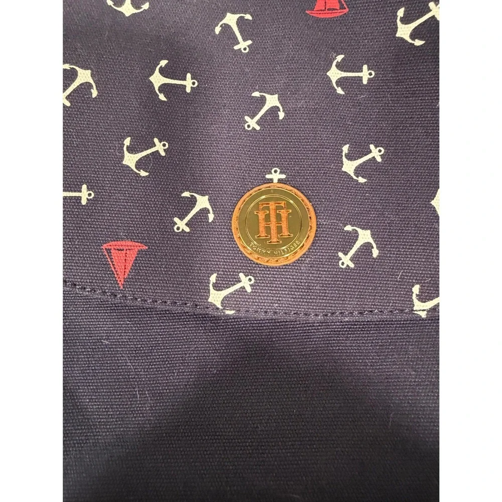 Tommy Hilfiger Mini Backpack Navy Blue Canvas Nautical Anchor Sailboat Print